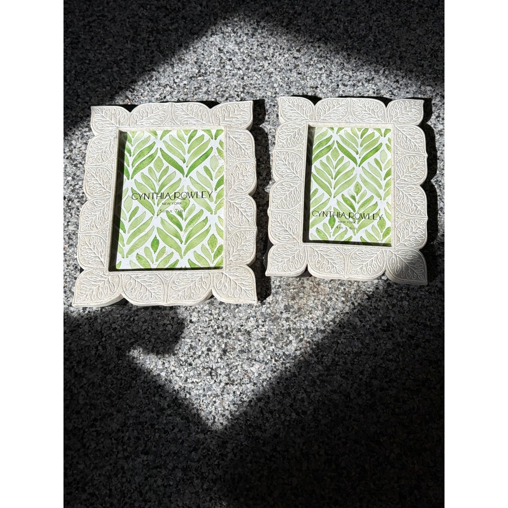 Cynthia Rowley New York Leaf Pattern Picture Frames Set 5x7 and 4x6 Cream